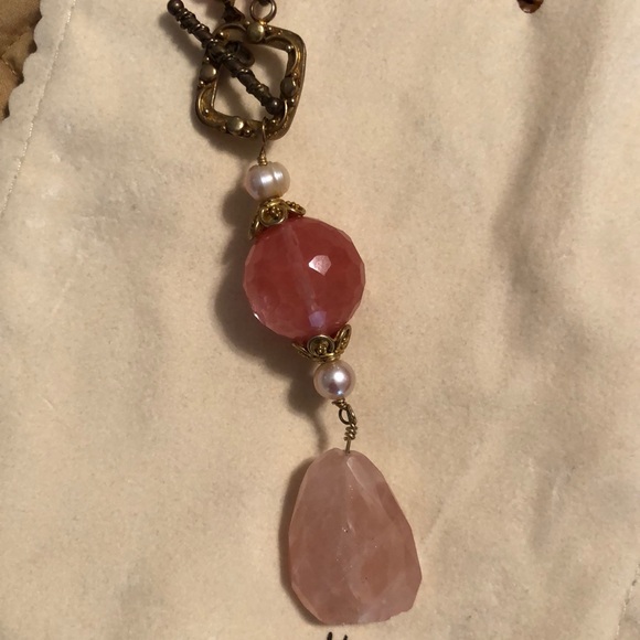 Pink Crystal/Rose Quartz Statement Necklace - Picture 3 of 12
